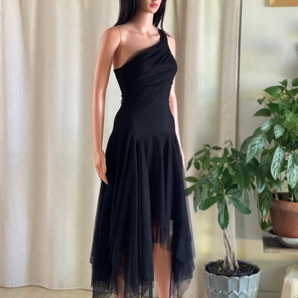 Vtg Y2K‎ Black One Shoulder Mesh Handkerchief Dress Goth Whimsigoth Fairycore S